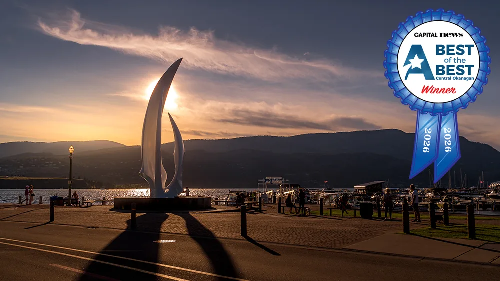Sunset over the iconic fiberglass sculpture ‘Spirit of Sail’ at